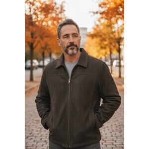 Northwest Territory Men's Faux Suede Jacket, Faux Fur Lining, Dark Brown, XL